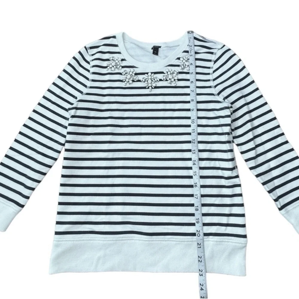 J Crew Jewel Embellished Striped Navy and White Top